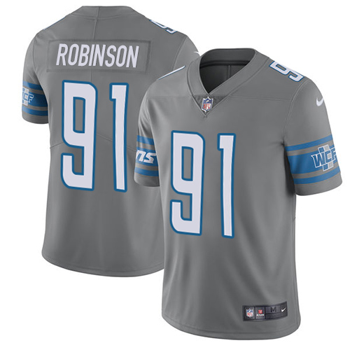 Nike Lions #91 A'Shawn Robinson Gray Men's Stitched NFL Limited Rush Jersey